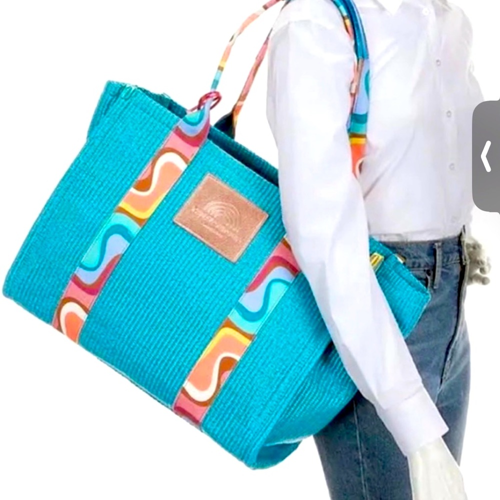 Kurt Geiger Southbank Raffia Shopper Tote Turquoise LARGE NWT